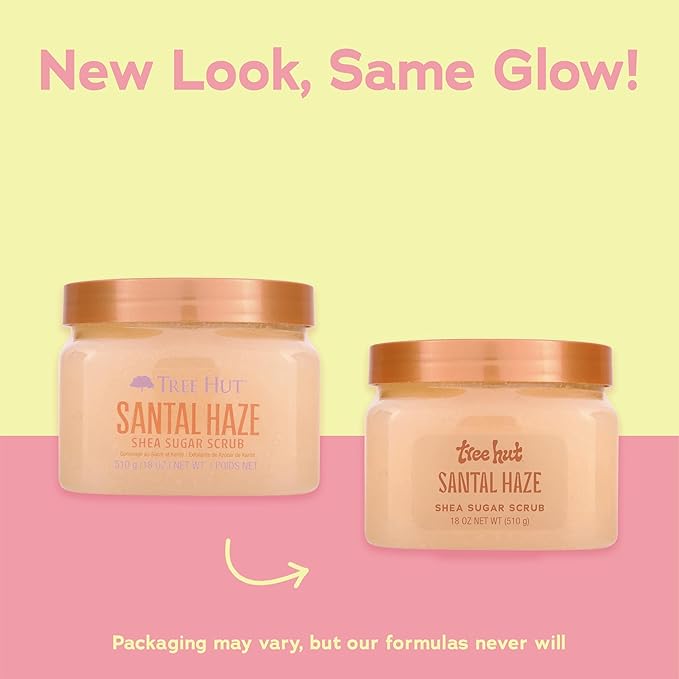 Tree Hut Santal Haze Shea Sugar Scrub, Exfoliating, Hydrating & Moisturizing Body Scrub with Shea Butter & Nourishing Essential Oils, Smooth & Soften Skin, 18 oz
