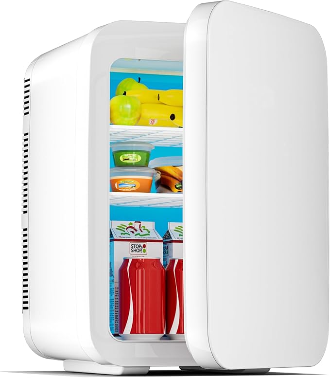 10L Portable Mini Fridge, AC/DC Thermoelectric Cooler and Warmer, Compact Refrigerator with Removable Shelves for Bedroom, Office, Dorm, Car, Camping, Skincare & Food Storage (White 16L)