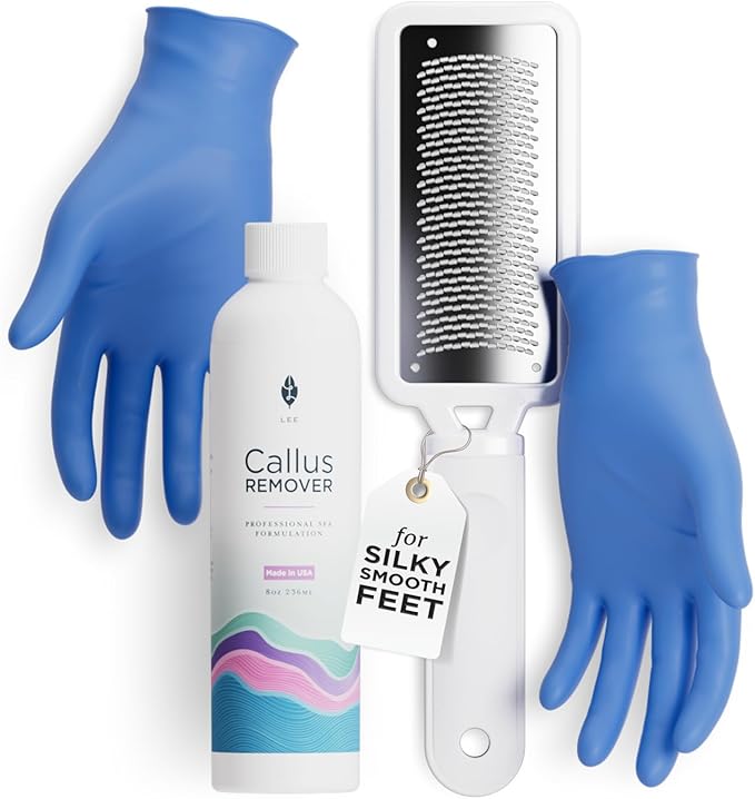 Lee Beauty 8oz Professional Gel Callus Remover for Feet - Original Fast-Acting Formula and Rasp Foot File Kit, Extra Strength for Cracked Heels & Dead Skin (Pack of 1)