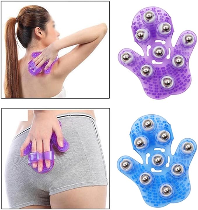 Roller Ball Body Massage Glove Anti-Cellulite Muscle Pain Relief Relax Massager for Neck Back Shoulder Buttocks Face Lift Tools (Pink)