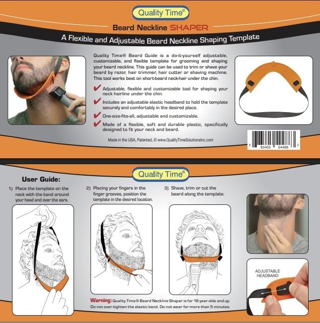 Quality Time Beard Shaping Template Kit, 2 Premium Multi-Style Beard & Neckline Guides: Hands-Free, Two Tools for Defined Beard Lines, DIY, Use with Trimmer or Razor, Made in USA