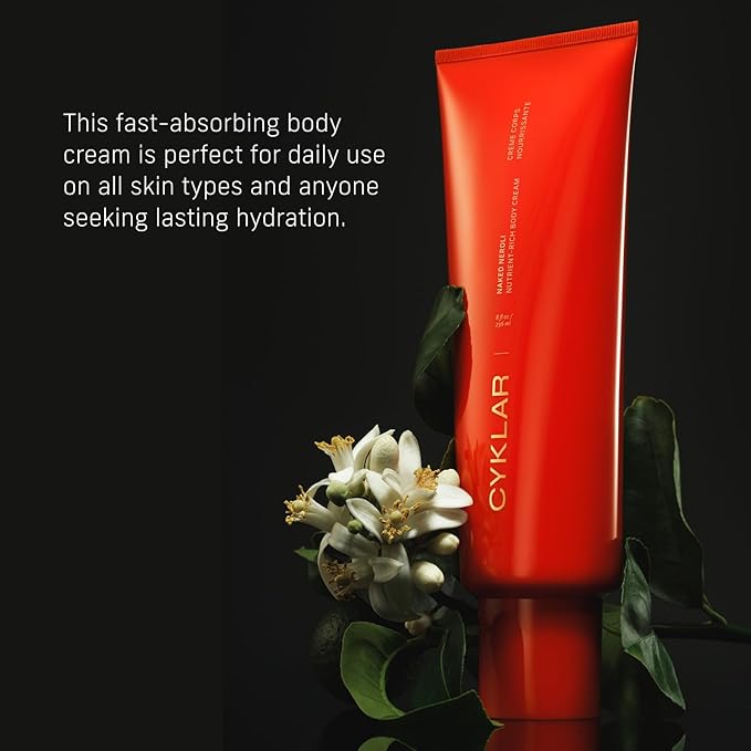 CYKLAR Nutrient Rich Body Cream – Non-Greasy Lotion for 48-Hr Moisture – Squalane, Niacinamide & Banana Flower for Hydration & Skin Barrier Support – Dry Skin Moisturizer 8oz – Naked Neroli