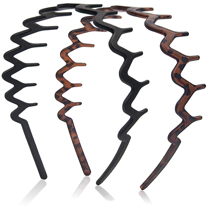 Zig Zag Headbands for Women Men, Non-slip Plastic Wavy Headband with Teeth Comb Hairbands Classic 90s Hair Accessories 2pcs