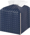 Tissue Box Cover PU Leather Tissue Holder Square Facial Tissue Case Facial Paper Organizer Dispenser for Bathroom, Vanity Countertop, Tabletop, Car, Navy Blue
