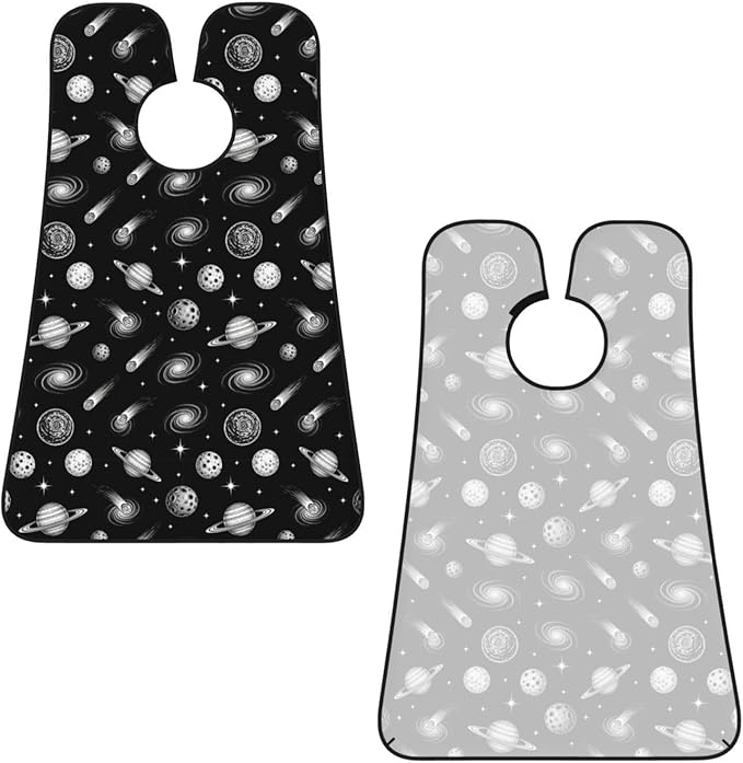 Men's Beard Maintenance Apron, Waterproof & Easy Clean, Black and White Universe Galaxy Stars Space Planets UFO