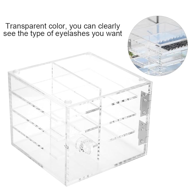 Dioche Acrylic Clear False Eyelash Organizer Case, 8 Layers False Eyelash Extension Carrying Box Acrylic Storage Box for Grafting Lash Extension, Cosmetic Makeup Storage Box