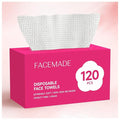 FACEMADE 120 Count Disposable Face Towels, 100% USDA Biobased Face Towelettes Disposable, Clean Facial Towels for Makeup and Clean Skin, Super Soft and Thick Dry Wipes Club