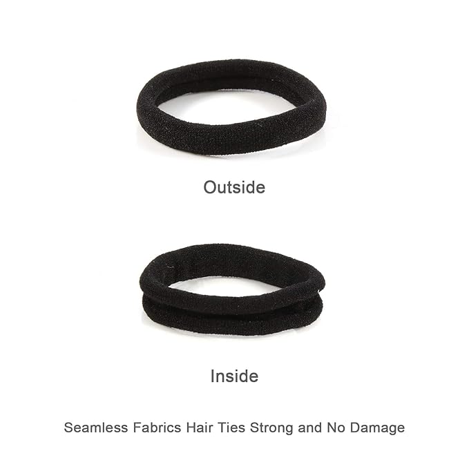 HOYOLS Seamless Hair Ties, Soft Cloth Fabric Black Bands, Large Ponytail Holder for Scrunchies Headbands Accessories for Women Girl 100 Pcs 1.6 Inch