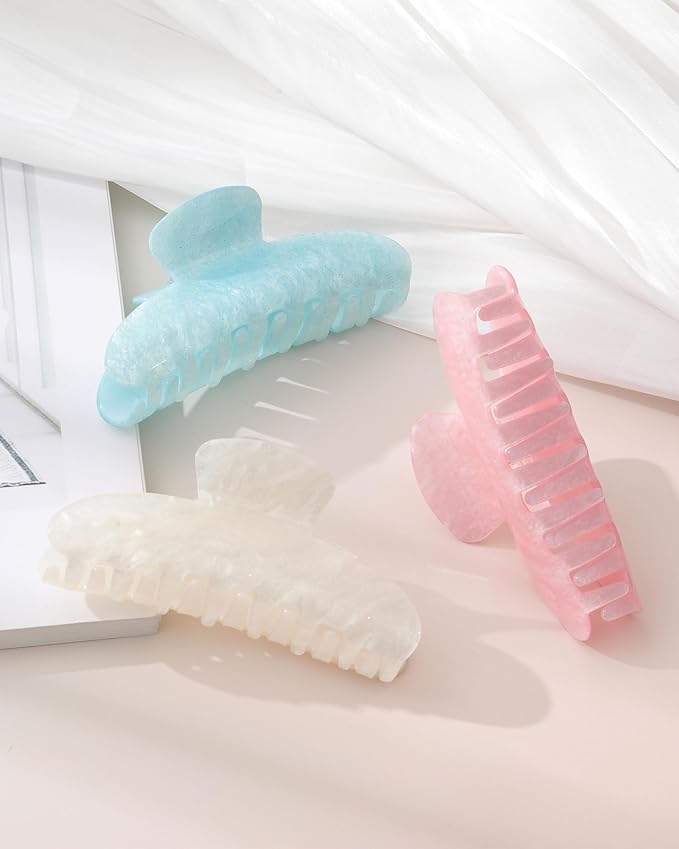 Molans 3PCS Hair Claw Clips Acrylic Clamps for women - Non-slip Strong Hold Barrettes for Thin Thick Hair, Medium hair clips Accessories