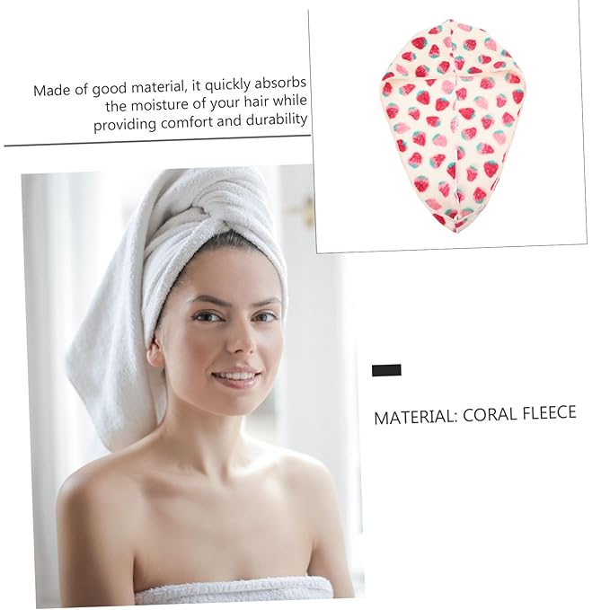 1Pc Strawberry Dry Hair Cap Hair Drying hat Absorbent Shower hat turbins for Ladies Micro Fiber Towel Quick Dry Head Turban Makeup Hair Towel Waterproof Bath Hat Girl Shower Hat