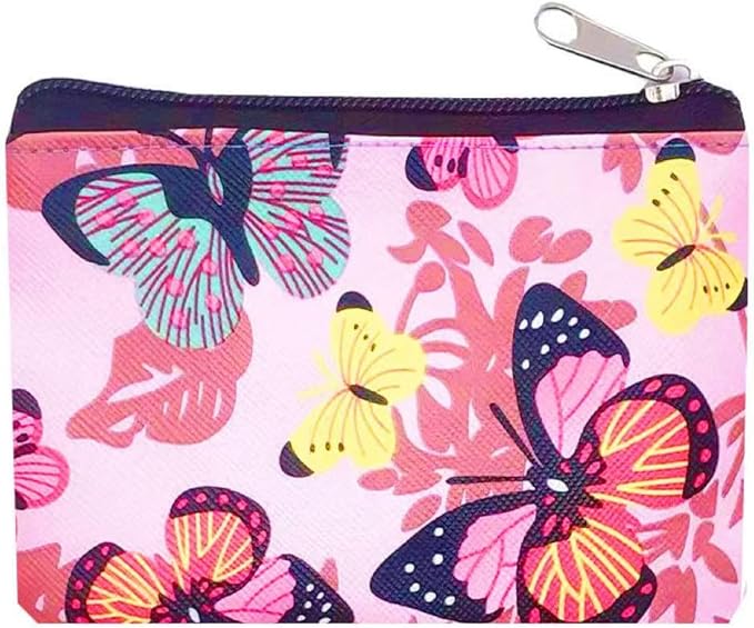 HappyDaily 6 Pack PU Leather Zipper Bags Makeup Bags Lipstick Cosmatic Organizer Storage Pouch Carrying Purse (Butterfly(Pink/Blue/White/Beige/Black), Small (3.1" x 5.1"))