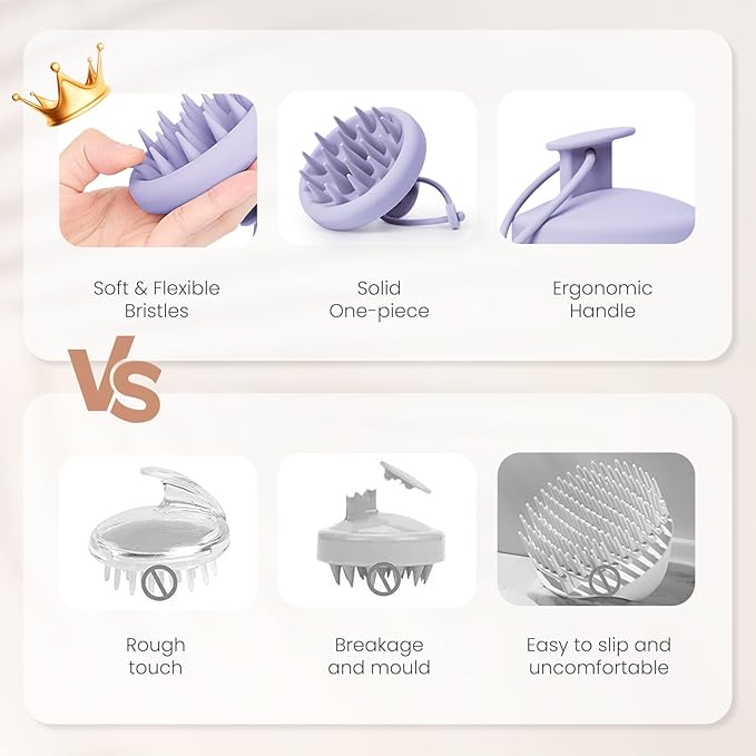 AIMIKE Scalp Massager Shampoo Brush, Soft Silicone Scalp Scrubber, Scalp Brush/Exfoliator for Washing Hair Dandruff, Build up, Scalp Massager Hair Growth Stimulator, Wet Dry Scalp Hair Scrubber-Purple