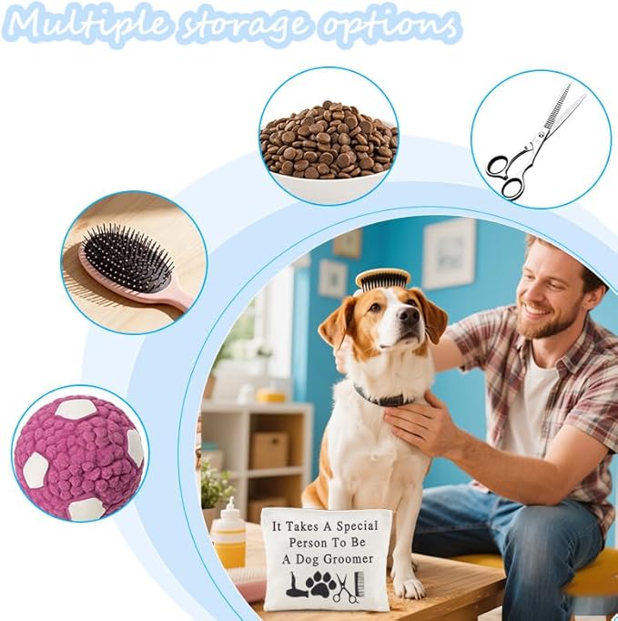 Dog Groomer Makeup Bag for Dog Hairdresser Brithday Valentines Day Gifts for Her Him Dogs Mom Dad Canvas Storage Bags with Hairdresser Keychain Dogs Hair Stylist Travel Toiletry Bag with Zipper