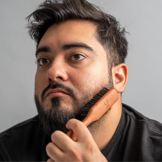 ZEUS Stiff Boar Bristle Beard & Mustache Brush for Men with Extended 6" Handle, Firm Natural Bristles for Styling & Detangling Facial Hair (Made in Germany) A93