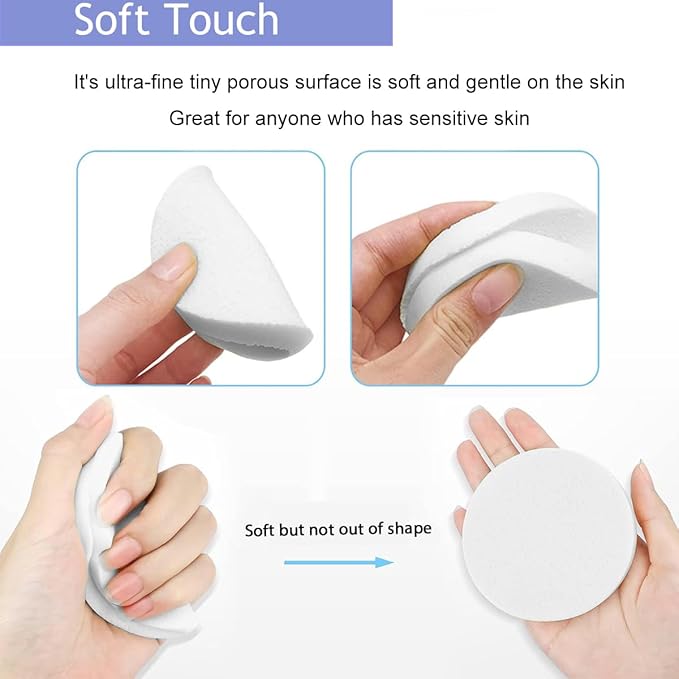 Facial Sponge Compressed,60 Pcs PVA Professional Makeup Removal Wash Round Face Sponges Spa Pads Exfoliating Cleansing for Women,White