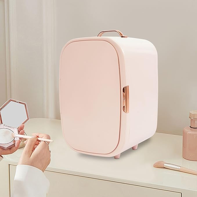 12L Portable Beauty Fridge with Handle, Compact Fridge for Makeup Lipstick, Cooler & Warmer Cosmetics Refrigerator with Adjustable Shelves for Makeup, Perfumes, Lipsticks (Pink)