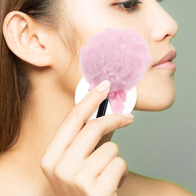 Lollipop Shape Fluffy Powder Puff Long Handle Makeup Applicator for Face and Body Loose Setting Powder Absorption