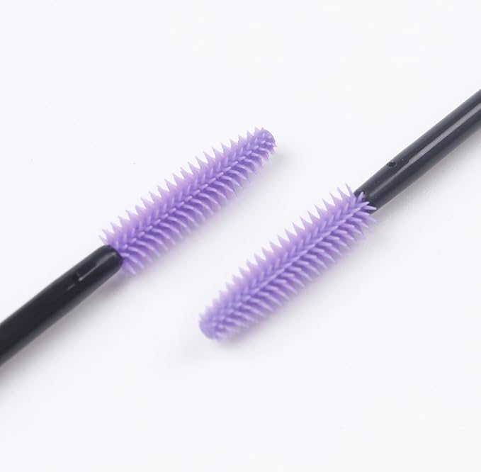 BIHRTC Pack of 100 One-Off Disposable Silicone Eyelash Mascara Brushes Wands Applicator Eyebrow Brush Makeup Tool Kit Set (Tower Shape - Black+Purple)