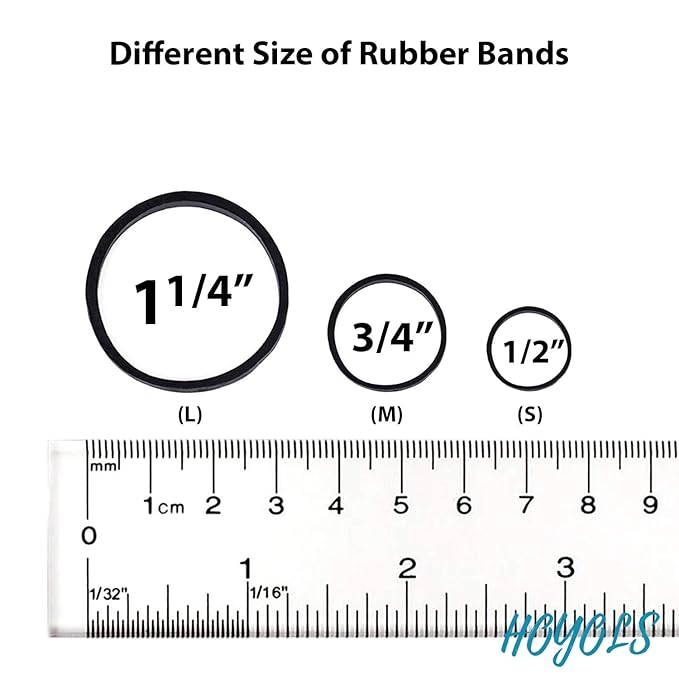 HOYOLS 1 1/4 Inches Large Elastics Rubber Bands for Black Hair Ties Braiding Ponytail Holders Plastic Rubberbands for Women Girls Hair Crafts Office Supplier No Damage 330pcs (L) Latex-Free
