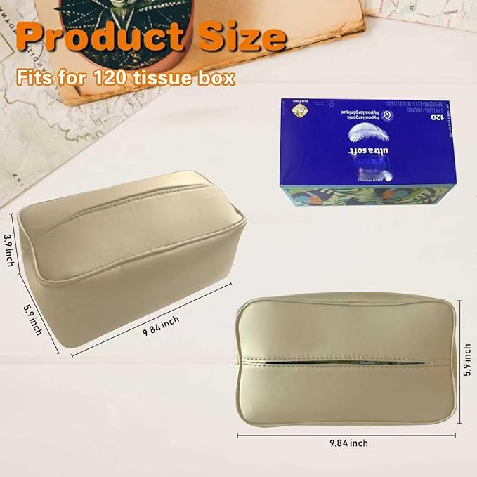 Large Car Tissue Holder for 120 Standard Tissues, Premium PU Leather Tissue Holder in Car Backseat Rectangular, Napkin Holder for Car Fits for Kleenex Tissues Box Daily Use Black (1, Beige)