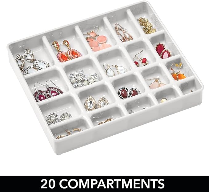 mDesign Stackable Plastic Storage Jewelry Box - 2 Organizer Trays with Lid for Drawer, Dresser, Vanity - Holds Necklaces, Bracelets, Bangles, Rings, Earrings - 3 Pieces - Light Gray/Clear