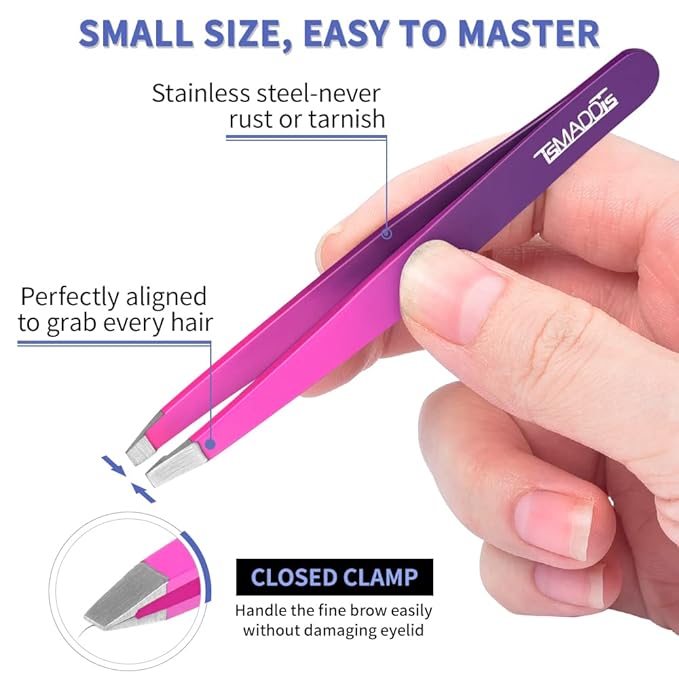 Eyebrow Tweezer Set, TsMADDTs 6 pcs Tweezers Set for Women with Curved Scissor for Ingrown Hair, Hair Plucking Daily Beauty Tools (Pink&Purple)