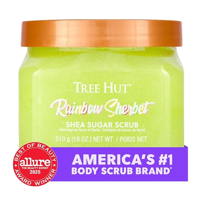 Tree Hut Rainbow Shea Sugar Scrub, Exfoliating, Hydrating & Moisturizing Body Scrub with Shea Butter & Nourishing Essential Oils, Smooth & Soften Skin, 18 oz