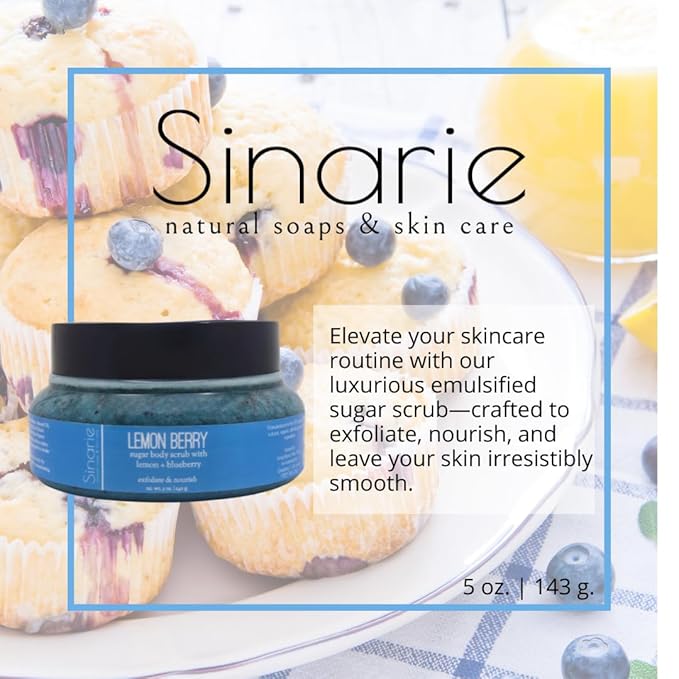 Exfoliating Sugar Scrub for Body – Hydrating Moisturizing Body Polish with Natural Oils – Gentle Spa Skincare for Smooth, Glowing Skin (5 oz., Lemon Berry (Lemon & Blueberry))
