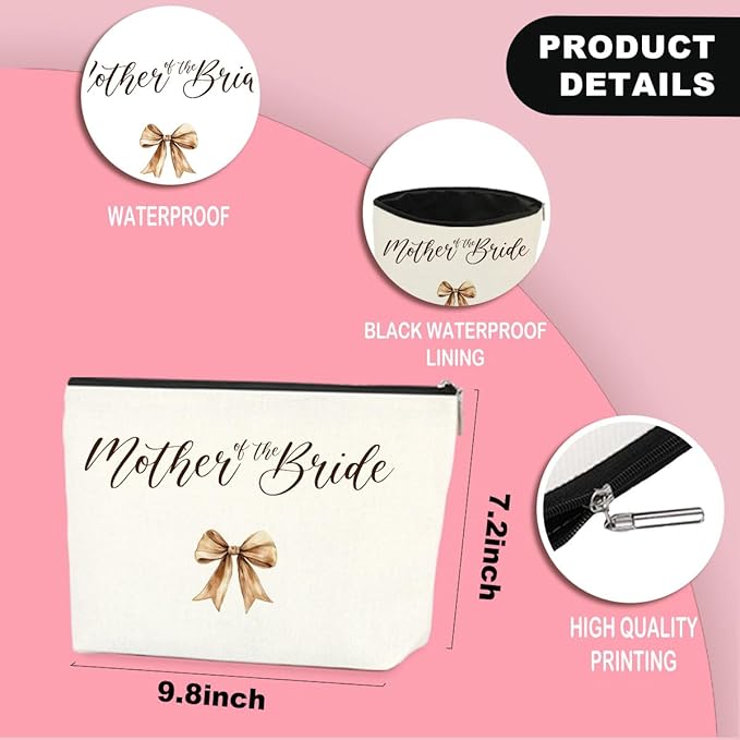 2PCS Wedding Makeup Bags Set for Mothers of Bride and Groom, Wedding Gift Mother of The Bride Makeup Bag Mother of Groom Canvas Print for Mom in Law Engagement Gift