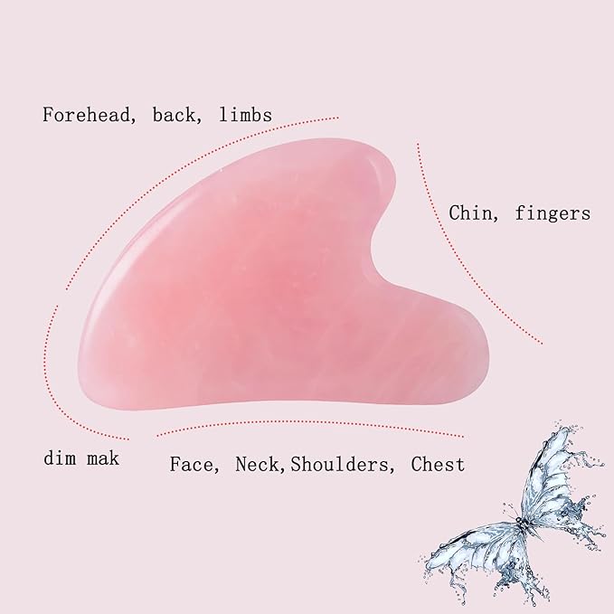 Gua Sha Jade Stone Gua Sha Massage Tool, Guasha Tool for Face and Body Skin Massage. Tools for SPA Acupuncture, Pink Stone for Body Face Neck and Eye, Skin Care Gift for Woman (Pink)