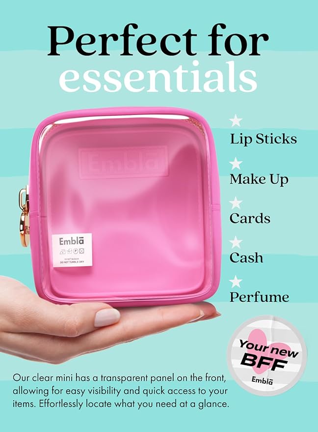 Embla Clear Small Makeup Bag for Purse Cute Mini Make Up Nylon Organizers Tiny Cosmetic Bags for Women Girls Little Toiletry Travel Pouches Zipper Skincare Pouch Organizer Hot Pink