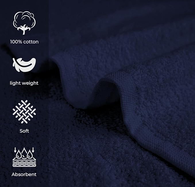 Avalon Towels Salon Towel - Navy Blue Hand Towels Bulk Pack of 24 - 100% Cotton Absorbent Spa, Facial & Gym Towel for Working Out - 16x27 Inches (Not Bleach Proof)