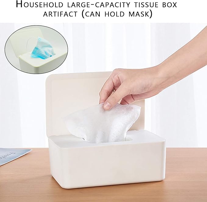 Cuayaes White Tissue Box Cover, Refillable Baby Wipes Dispenser with Sealed Lid, Modern Desktop Tissue Box Holder Napkin Organizer Container for Bathroom Car Office