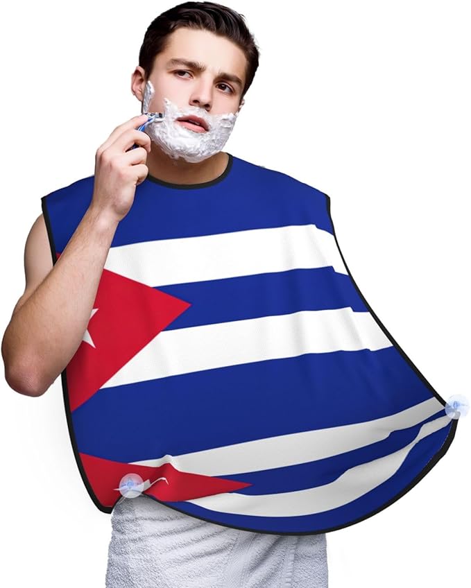 Cuban Flag Print Beard Bib Apron For Men, Beard Hair Catcher For Men Shaving Trimming,Beard Cape Cloth