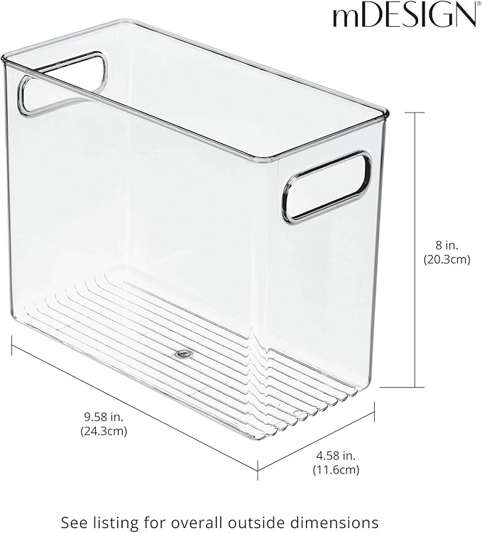 mDesign Tall Modern Stackable Plastic Storage Organizer Bin Basket with Handles for Bathroom Vanity Organization - Shelf, Cubby, Cabinet, or Closet Organizing Decor - Ligne Collection - 4 Pack - Clear