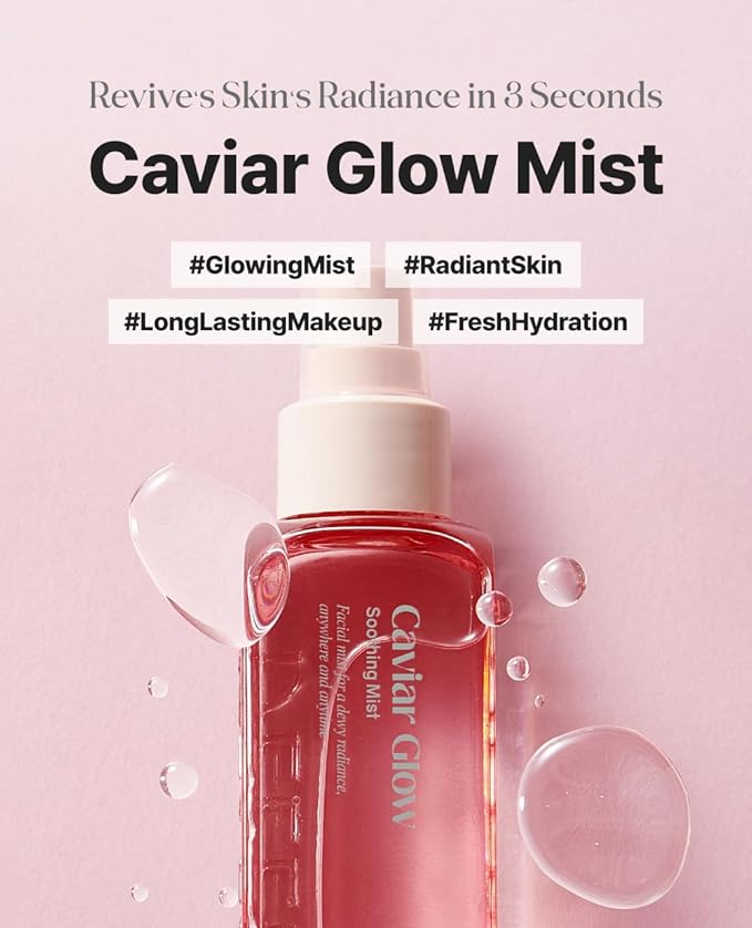 Delere Caviar Glow Soothing Mist | Korean Glass Skin Spray Serum with 5% Caviar & Squalane - Instant 3-Second Radiance & Makeup Setting – Anti-Aging Collagen Booster for Sensitive Skin, 3.4oz