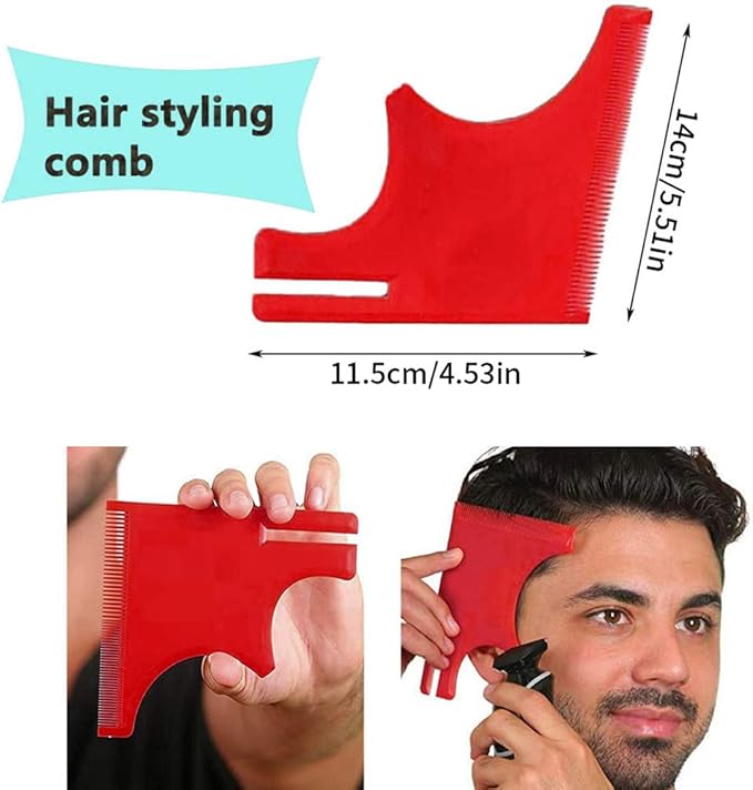 Beard Shaping Tool Kit Neckline Shaving Template Guide Set for Men Hair Styling Red, Beard Trimmer Template Guide, STANDARD