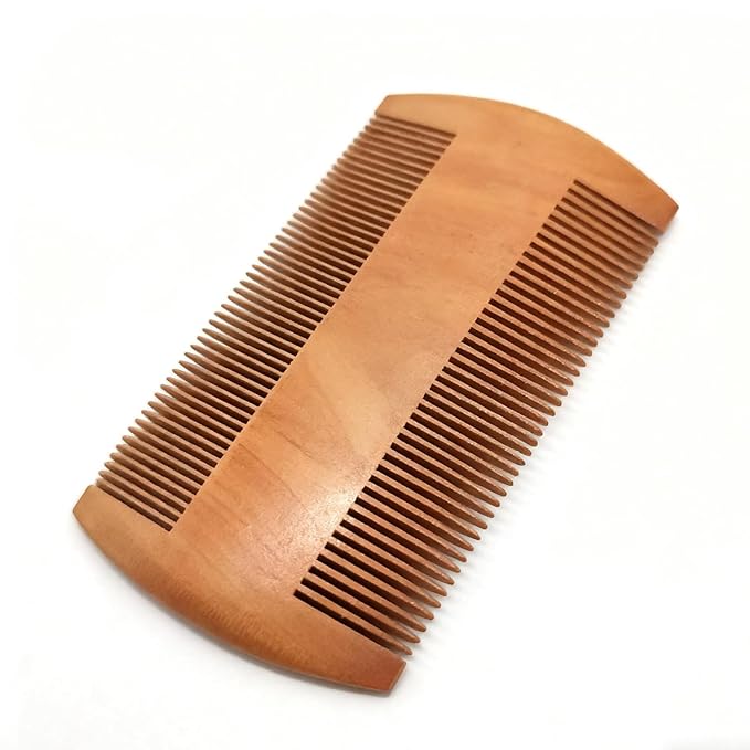 Wooden Beard Comb with Dual Fine & Coarse Teeth - Ideal for Applying Balms & Oils, Pocket-sized Comb for Beards & Mustaches