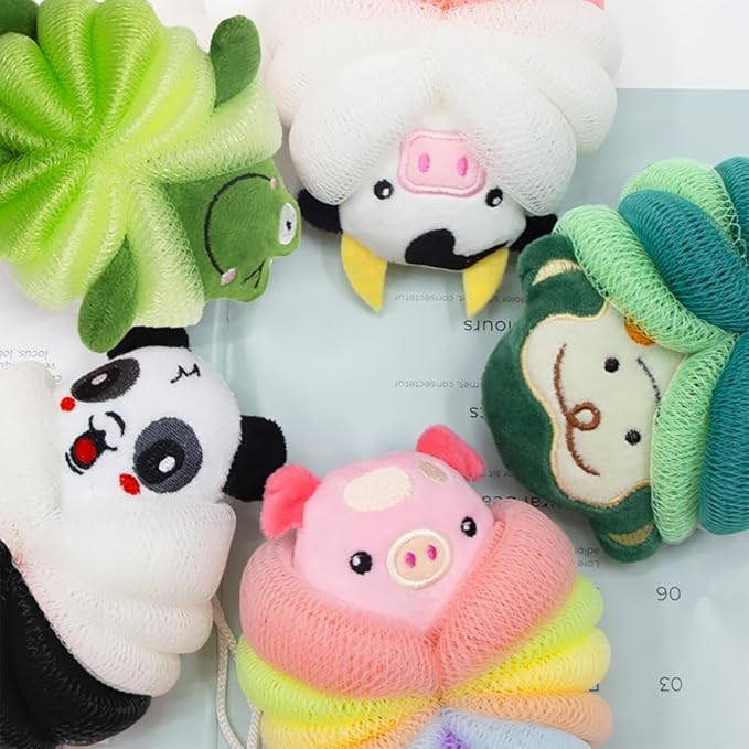 MURRI&MURRDI 2 Pcs Bath Loofahs for Kids, Soft Child Sponge for Shower Animal Body Scrubber for Kids Sponge for Bathing Cartoon Body Loofah Exfoliating Bathing Scrubber 55g (2 Cartoon A)