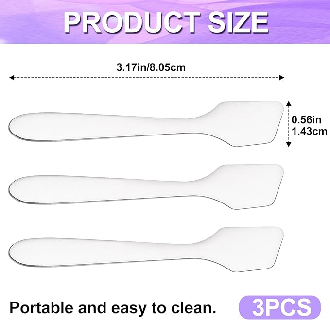 3pcs Mini Stainless Steel Makeup Spatula, Reusable Cosmetic Cream Spatulas Spoon, Skincare Scoop Applicator Facial Massage Beauty Tools for Mixing and Sampling Face Eye Cream- Silver