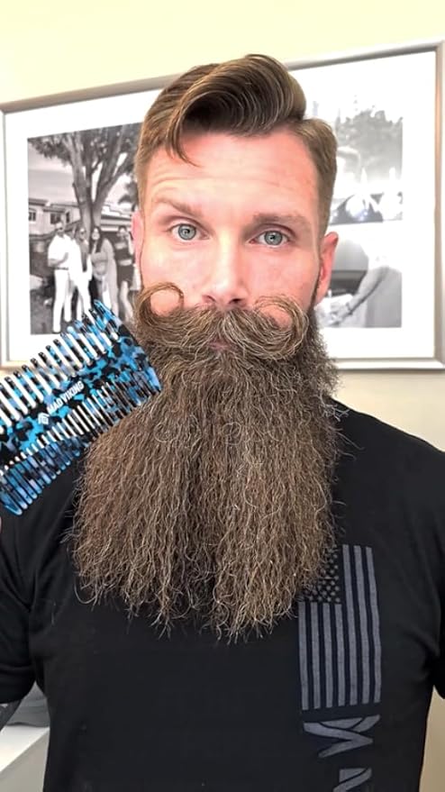 Mad Viking ICEFALL Beard & Mustache 2-in-1 Premium Styling Comb – Dual-Sided Anti-Static Grooming Tool– Durable and Travel-Ready – Smooths, Detangles & Distributes Oils for Strong, Tamed Hair