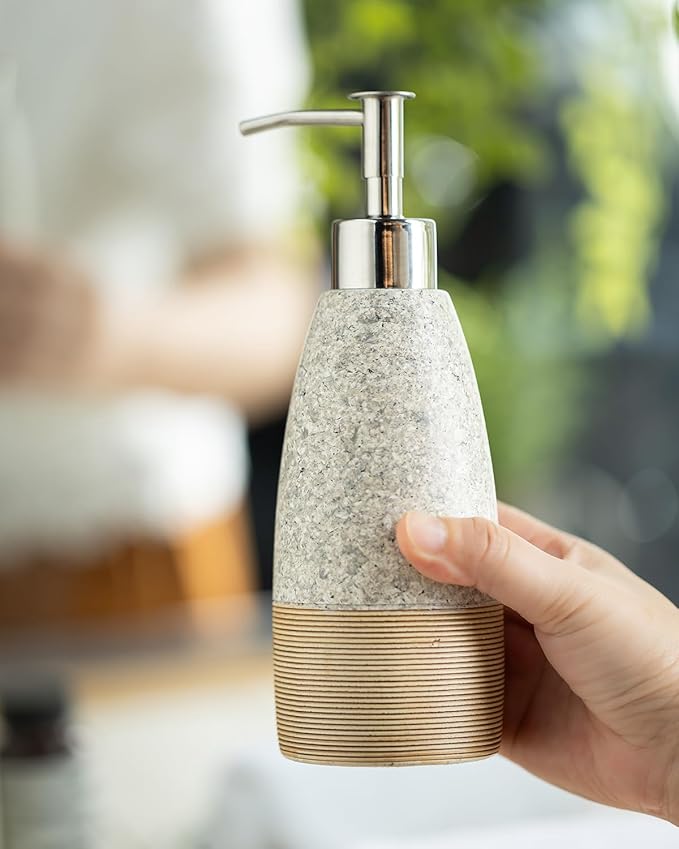 Ceramic Soap Dispenser with 2 Pumps, 12 oz Refillable Liquid Hand Soap Dispenser for Shampoo, Kitchen, Hand Soap Bottle for Mother's Day, Granite Grey