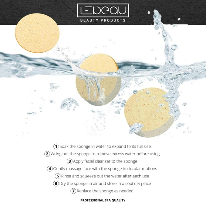 LeBeau Compressed Facial Sponges, Face Sponges for Cleansing, 100% Natural Cellulose Facial Sponge, Professional Spa Quality Face Sponge (50 Counts, Yellow)