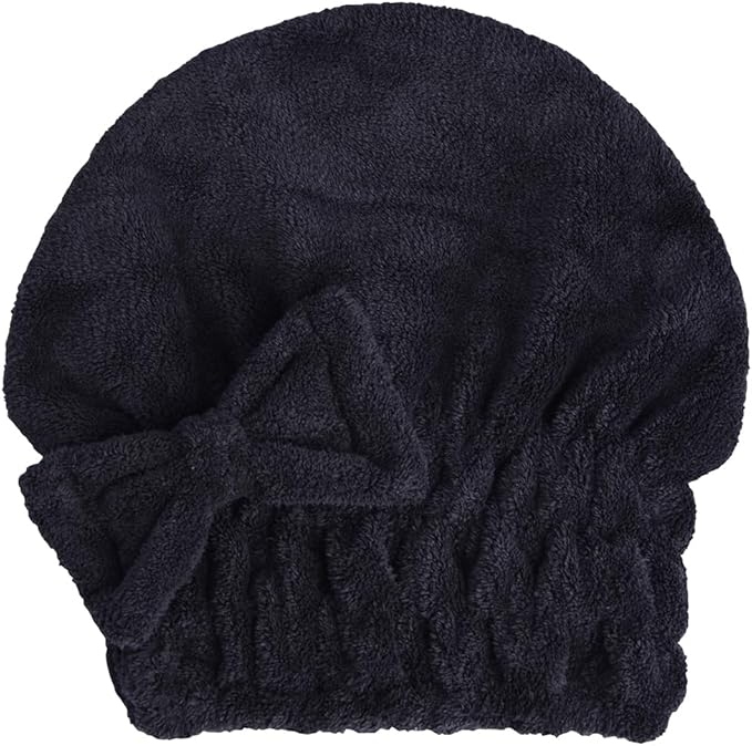 HOPESHINE Microfiber Hair Towel Cap for Women Wet Short or Long Curly Hair Super Absorbent Quick Dry Turbans Anti Frizz Great Gift for Women and Girls (Black+Rose red, 2)