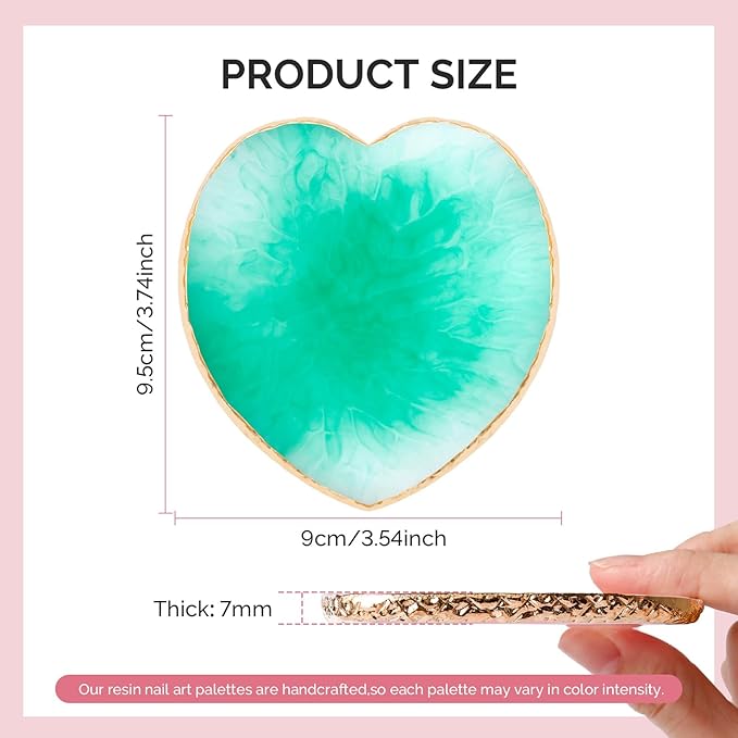 MelodySusie 1PC Heart Shape Resin Nail Art Palette, Professional Color Mixing Board for Gel Polish, Acrylics, Pigment Blending, Salon and DIY Makeup Artist Tool, Green