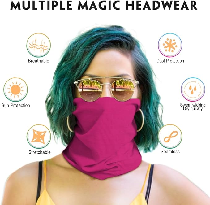 Venswell Neck Gaiter Face Mask Men Women,Seamless Bandana Rave Face Cover Scarf Mask,Balaclava,Headband, Head Wrap,Headwear