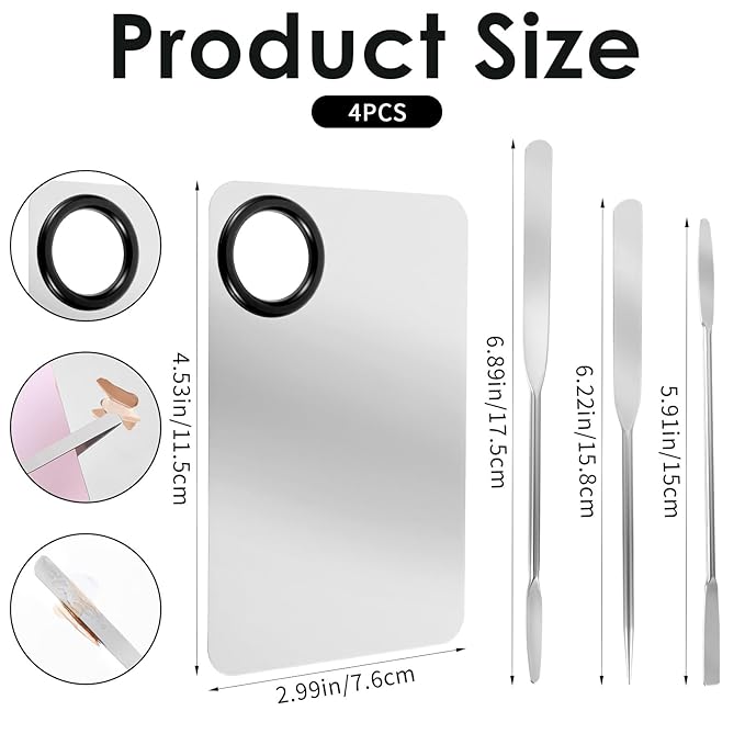4 PCS Makeup Mixing Palette, Makeup Palette Tray Foundation Spatula, Accessories Set for Women Girl Cosmetic Spatula Tool for Nail Eye Shadow Eyelash Professional Pigment Blending