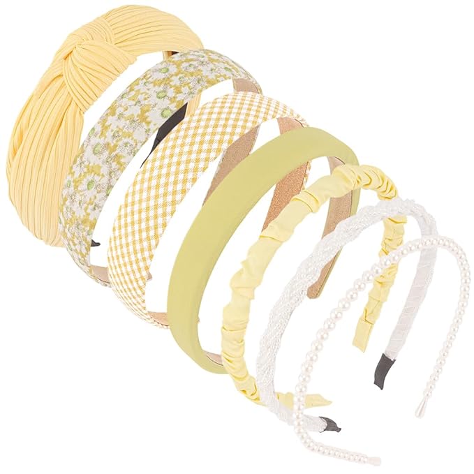 AHONEY 7 Pack Yellow Headbands for Women Girls Headbands Fashion Non Slip Hairbands Cute Hair Accessories Multi-style Headband Pack