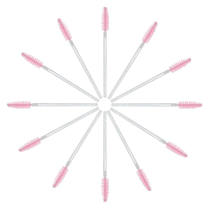 G2PLUS 300PCS Disposable Mascara Brushes, Crystal Lash Brush Makeup Kit, Adjustable Eyelash Spoolies for Eyelash Extensions, Eyebrow and Makeup (White + Pink)