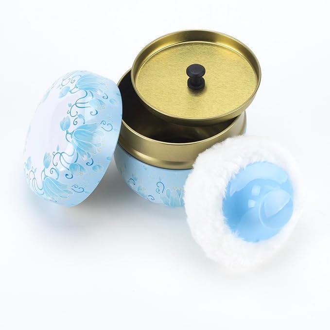 2 Pcs Body Powder Puff and Container Large Fluffy Powder Puffs with Case Empty Bath Dusting Powder Box for Women Baby Beach Travel Home Pink & Blue